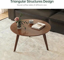 100% Solid Oak Wood Coffee Table Set, Round Coffee Table Combo Side Table w/Solid Wood Legs, Mid Century Table Sturdy Tables for Bedroom Balcony Living Room (Walnut, 3 Pieces) by CozyNest Decor