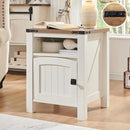 OKD Farmhouse Nightstand with Charging Station, 18" Rustic End Table with Adjustable Storage Shelf, Wood Rustic Wood Sofa Side Table for Bedroom by CozyNest Decor