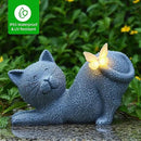 Cute Solar Cat Garden Statue with Lighted Butterfly, Outdoor Waterproof Resin Cat Figurine for Yard Lawn Patio Porch, Solar Powered Garden Decor and Gift for Cats Lovers by CozyNest Decor