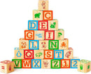 Building Blocks for Toddlers 1-3 Years Old, 30 Large Stackable Wooden Baby Blocks with Alphabet and Number Icons on Every Side, Toy Wagon Included by TinyTreasures Baby Boutique