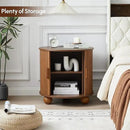 Farmhouse Round End Table with Charging Station, 24" Large Fluted Sofa Side Table with Sliding Tambour Door & Storage, Mid-Century Wood Nightstand for Living Room, Bedroom (Walnut) by CozyNest Decor