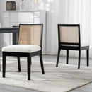 VESCASA Upholstered Dining Chairs with Square Rattan Back, Armless Padded Sherpa Fleece Cushion Dining Chairs with Wood Legs for Dining Room, Kitchen, Set of 2, Black Frame by CozyNest Decor