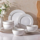 GBHOME Ceramic Dinnerware Sets,12 pcs Embossed Elegant Stoneware Plates and Bowls Sets, Housewarming Wedding Gift | Dishwasher & Microwave Safe | Dishes Set Service for 4 by CozyNest Decor