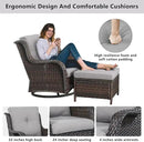 Wicker Outdoor Furniture Patio Furniture Set - 6 Piece Patio Conversation Set with Swivel Rocker Chairs, Rattan Sofa, Ottomans and Coffee Table, Gray Cushion by GreenHaven Gardens