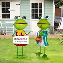 HONGLAND Metal Frog Garden Decor - Metal Frog Outdoor Statue -Outdoor Garden Decorations - 3D Frog Figurines - Christmas Holiday Lawn Patio Yard Fairy Garden Decor (with Welcome) by GreenHaven Gardens