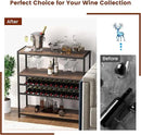 GOFLAME Industrial Wine Rack Table, Wine Bar Cabinet with 2-Tier Wine Rack, 4 Row Glass Holder and Storage Shelves, Freestanding Floor Liquor Storage Stand for Kitchen, Dining Room, Rustic Brown by CozyNest Decor