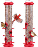 Kingsyard 2 Pack Tube Bird Feeders for Outdoors Hanging, Premium Hard Plastic Bird Feeder with 6 Feeding Ports, Weatherproof & Steel Hanger, Attracting for Wild Birds (Red) by CozyNest Decor