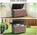 158 Gallon XL Deck Box with Lid, All Weather Wicker Outdoor Storage Box Waterproof, Large Outdoor Patio Storage Bin for Cushions, Garden Tools, Gears, Pool Accessories, Brown by CozyNest Decor