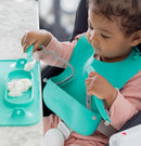 BUSY BABY Bungee Bib & Utensil Set – Adjustable Silicone Bib with Pocket & Tethered Utensils for Babies & Toddlers by TinyTreasures Baby Boutique