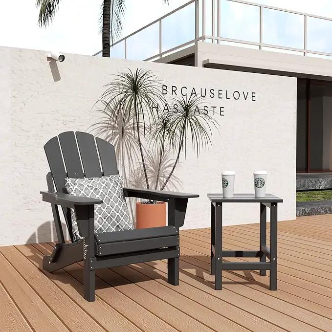 WO Home Furniture Adirondack Chair Table Set of 2 PCS Outdoor Folding Chair w Side Table Weather/UV Resistant for Lawn, Garden, Bon Fire, Balcony (Grey), photo 3 of 10