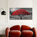 Black and White Red Tree Wall Art Canvas Print Picture Large Red Tree Landscape Modern Artwork for Living Room Bedroom Office Home Wall Decoration Decor With Frame 20x40in by CozyNest Decor
