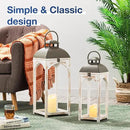 Glitzhome Set of 2 Mondern Farmhouse Wood Metal Lanterns Decorative Candle Lanterns, White (No Glass) by CozyNest Decor