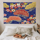 HZOHNAGO Japanese Tapestry Art Abstract Colorful Cherry Blossom Blue Background Pattern Printed Wall Tapestry Painting Wall Hanging for Bedroom Living Room Dorm 90" W x 60" H by CozyNest Decor