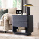 Nightstand with Charging Station, 22" Push-to-Open Bedside Table with 2 Storage Drawers, Large Modern End Table for Bedroom,Black by CozyNest Decor