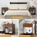 Fluted Nightstand Set of 2 with Charging Station, Modern Bed Side Table End Table with Drawer Storage, Large Wooden Night Stands Bedside for Bedroom Living Room Sofa Office, Walnut 2 Sets by CozyNest Decor