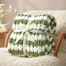 Amélie Home Chunky Knit Throw Blanket for Couch, Soft Chenille Crochet Blanket for Sofa, 50"x60", Sage Green & White Striped by CozyNest Decor