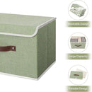 ANMINY Storage Bin with Lid Storage Boxes with PU Leather Handles PP Plastic Board Decorative Foldable Lidded Cotton Linen Fabric Home Cubes Baskets Closet Organizer Container - Green, Large Size by CozyNest Decor