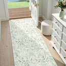 Sage 3x7 Runner Rug for Hallways Bed Side Kitchen, Boho Washable Distressed Low-Pile Floor Entryway Long Bathroom Mat, Non-Slip Laundry Room Washstand Front Carpet Green 36x84 Inch by TinyTreasures Baby Boutique