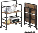 4NM 2 Tiers No-Assembly Folding Bookshelf with Wheels, Portable Rolling Storage Bookcase & Compact Side Table for Living Room, Bedroom, Kitchen, Bathroom (Rustic Brown and Black) by CozyNest Decor
