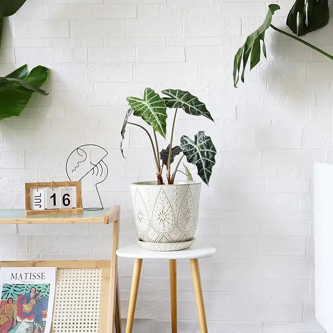 Gepege 10 Inch Plant Pot, Creamy White Ceramic Planter with Drainage Holes and Saucers for Plants Indoor and Outdoor Flower Pot, photo 4 of 7