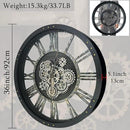 36 Inch Moving Gear Wall Clock, Oversized Wall Clocks, Clock Living Room Decor, Solid Wood Frame, Battery Operated, Large Wall Clock with Steampunk Industrial for Fireplace(Black) by CozyNest Decor