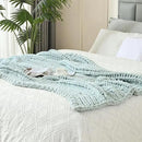 Esterra Chunky Knit Blanket Throw 50"x60", 100% Hand Knitted Chenille Throw Blanket, Cozy Soft Thick Cable Knit Throw Large Rope Knot Crochet Throw Blanket for Sofa Couch Bed, Sky Blue by CozyNest Decor