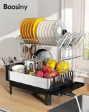 BOOSINY Dish Drying Rack with Drainboard, Stainless Steel Dish Rack, 2 Tier Extra Large Dish Drainer with Cup Holder and Utensil Holder for Kitchen Counter by CozyNest Decor