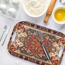 Serving Trays with Handles, 14.5 x 9.8 inch Rectangular Plastic Tray for Restaurant, Kitchen, Dark Red Pattern by CozyNest Decor