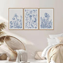 SIGNINART Classic Chinoiserie Botanical Framed Canvas Wall Art, Blue and White Floral Wall Decor, Minimalist Flower Artwork, Navy Blue Wildflower Art Painting for Bedroom Living Room Office 24"x36"x3 by CozyNest Decor