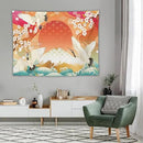 HZOHNAGO Japanese Tapestry Cherry Blossom Crane Sea Wave Fuji Mountain Red Sun Pattern Printed Wall Tapestry Painting Wall Hanging for Bedroom Living Room Dorm 80" W x 60" H by CozyNest Decor
