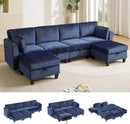 110" Modular Sectional Sofa, Convertible Sleeper Sofa Couch Bed with Adjustable Backrest, U-Shaped Chenille Cloud Couch with Ottoman Storage, Deep Seat Couches for Living Room,Blue by CozyNest Decor