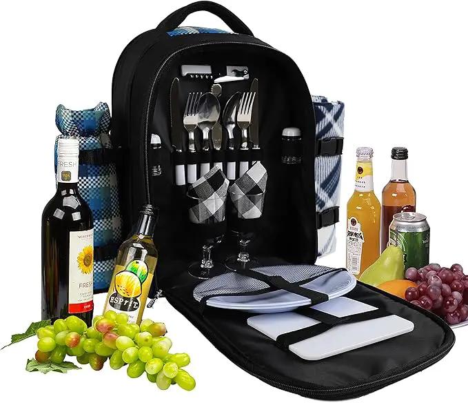 apollo walker Picnic Backpack Bag for 2 Person with Cooler Compartment, Detachable Bottle/Wine Holder, Fleece Blanket, Plates and Cutlery Set, photo 6 of 8
