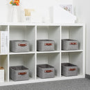 DULLEMELO Small Storage Baskets 11.8"x7.9"x5.1", Fabric Storage Bins for Shelves,Closets,Nursery,Home,Office [3 Pack], Collapsible Storage Baskets with Leather Handles (Gray) by TinyTreasures Baby Boutique