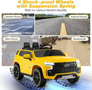 Costzon Ride on Car, 12V Licensed Chevrolet Tahoe Battery Powered Electric Vehicle w/ 2.4G Remote Control, High/Low Speed, Music, Lights, MP3/USB/FM, Spring Suspension, Electric SUV for Kids (Yellow) by TinyTreasures Baby Boutique