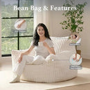 Giant Plush Bean Bag Chair for Adults with Armrests - Oversized Comfy Beige Beanbag Lounge Lazy Floor Sofa Accent Chair for Living Room, Bedroom & Dorm, Cozy Fluffy Single Cloud Mini Couch by CozyNest Decor
