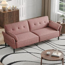 89” Futon Sofa Bed, Velvet Fabric Futon Couch Bed with 2 Square Pillows, Convertible Sleeper Sofa with Adjustable Backrest& Armrests, Modern Loveseat Sleeper for Living Room, Bedroom, Pink by CozyNest Decor