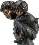 Alpine Corporation 16" Tall Indoor/Outdoor Patina Finish Piggyback Kids Yard Statue Decoration by GreenHaven Gardens