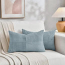 Fancy Homi Set of 2 Light Blue Lumbar Decorative Throw Pillow Covers 12x20 Inch for Living Room Bedroom Couch Bed Sofa, Soft Striped Corduroy Coastal Blue Rectangle Accent Cushion Case 30x50 cm by CozyNest Decor