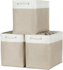 Bidtakay Extra Large Storage Baskets for Organizing 17x12x15.1 inch 3-Pack Fabric Closet Organizers Storage Bins with Handles Foldable Storage Baskets for Shelves Clothes XL-White&Beige by TinyTreasures Baby Boutique