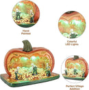 Gourd Gathering Ghouls Pumpkin Theme Spooky Halloween Village Porcelain Colorful LED Lights 7.75" x 6" x 5.75" by CozyNest Decor