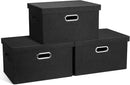 Medium 15" 21 Quart Collapsible Stackable Storage Bins with Lids, 3 Packs Black Foldable Fabric Closet Boxes Heavy-duty Lidded Linen Cube Basket Container Organizer and Storage for Bedroom by CozyNest Decor