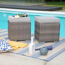 Patiorama 2 Pieces Assembled Outdoor Patio Ottoman, Indoor Outdoor All-Weather Grey Wicker Rattan Outdoor Footstool Footrest Seat with Light Grey Cushions, No Assembly Required by CozyNest Decor