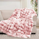 Luxury 1000GSM Faux Rabbit Fur Throw Blanket for Woman, Super Heavy Warm Cozy Blankets for Her for Couch Bed Sofa, Bubble Plush Fuzzy Elegant Soft Reversible Mink Blanket for Living Room Bedroom, Pink by CozyNest Decor