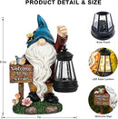 Garden Gnome Statues Figurine Lights - Solar Powered Lighting Outdoor Decorations with Lantern & Welcome Sign, Yard Art Lawn Ornaments for Porch Patio Balcony - Gnome Gifts for Women Mom by CozyNest Decor