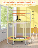 55” Trampoline for Kids, Powder-Coated Mini Trampoline for Toddlers, Indoor Outdoor Toys with Adjustable Gymnastics Bar, Swing, Basketball Hoop, Birthday Gifts for Boys & Girls Ages 1-8 by TinyTreasures Baby Boutique
