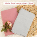 Hooyax Baby Lounger Cover 2 Pack - 100% Muslin Cotton Newborn Lounger Pillow Covers Only, Soft Breathable Infant Lounger Cover with Reinforced Stitching, Fits Most Standard Baby Loungers (Grey Pink) by TinyTreasures Baby Boutique
