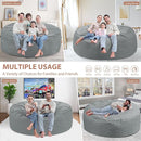 6FT Bean Bag Chair, Large Bean Bag Chairs with Memory Foam Filled, Fluffy Beanbag Sofa with Dutch Velvet Cover, Round BeanBag Chairs for Living Room, Playroom - Light Grey by TinyTreasures Baby Boutique
