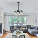 6-Light Black Modern Farmhouse Chandelier for Dining Room Ceiling Light Fixture with Clear Glass Shades, Adjustable Hanging Industrial Pendant Lighting for Living Room Kitchen Island Bedroom Entryway by CozyNest Decor