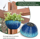 12 inch Hanging Planters for Indoor Outdoor Plants, 2 Pack Large Hanging Flower Pots with Drainage Holes and Chain, Glazed Hanging Baskets for Home Garden Decoration (Blue Flow Glaze) by GreenHaven Gardens