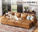 118.5" Luxury Modular Sleeper Sofa Bed with Storage Seat, 8 Seat Sectional Couch Deep Seat with Reversible Chaises & Removable Cover - Brown Faux Leather by CozyNest Decor